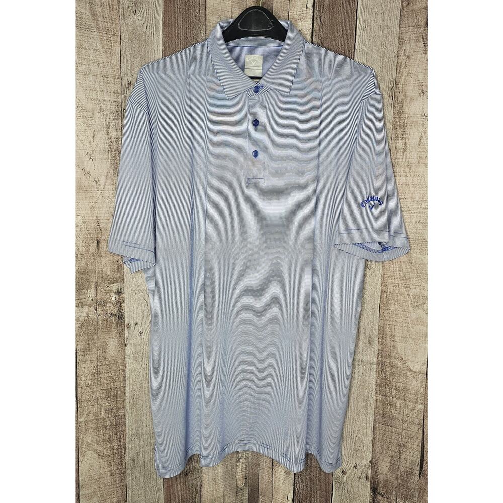 Callaway Men’s XL Golf Polo Shirt Opti-Dri Short Sleeve Blue White Stripe